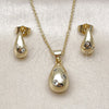 Oro Laminado Earring and Pendant Adult Set, Gold Filled Style Teardrop Design, with White Cubic Zirconia, Polished, Golden Finish, 10.156.0492