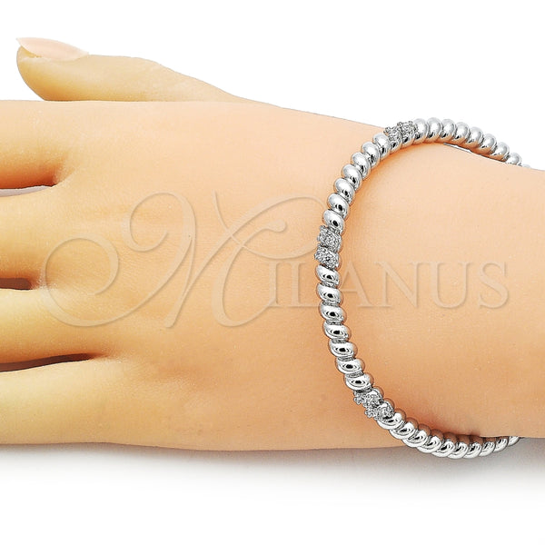 Rhodium Gold Filled Individual Bangle, Twist Design, with White Cubic Zirconia, Polished, Rhodium Finish, 07.60.0009.1 (05 MM Thickness, One size fits all)