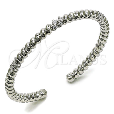 Rhodium Gold Filled Individual Bangle, Twist Design, with White Cubic Zirconia, Polished, Rhodium Finish for wholesale, main product view