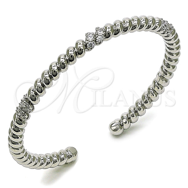 Rhodium Gold Filled Individual Bangle, Twist Design, with White Cubic Zirconia, Polished, Rhodium Finish, 07.60.0009.1 (05 MM Thickness, One size fits all)