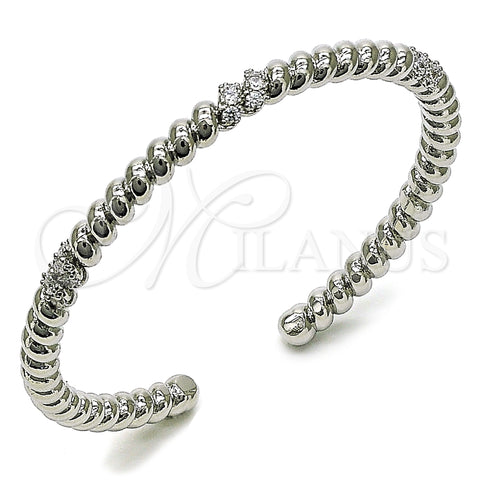 Rhodium Plated Individual Bangle, Twist Design, with White Cubic Zirconia, Polished, Rhodium Finish, 07.60.0009.1 (05 MM Thickness, One size fits all)