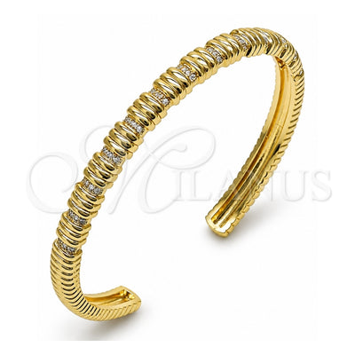 Oro Laminado Individual Bangle, Gold Filled Style with White Micro Pave, Polished, Golden Finish, 07.60.0011 (06 MM Thickness, One size fits all)