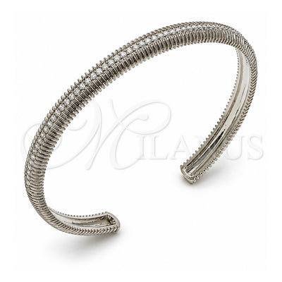 White Gold Filled Individual Bangle, with White Cubic Zirconia, Polished, Rhodium Finish, 07.60.0012.1 (06 MM Thickness, One size fits all)