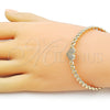 Oro Laminado Individual Bangle, Gold Filled Style Heart and Miami Cuban Design, with White Micro Pave, Polished, Golden Finish, 07.60.0017 (05 MM Thickness, One size fits all)