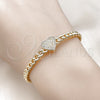 Oro Laminado Individual Bangle, Gold Filled Style Heart and Miami Cuban Design, with White Micro Pave, Polished, Golden Finish, 07.60.0017 (05 MM Thickness, One size fits all)