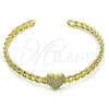Oro Laminado Individual Bangle, Gold Filled Style Heart and Miami Cuban Design, with White Micro Pave, Polished, Golden Finish, 07.60.0017 (05 MM Thickness, One size fits all)