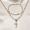 Oro Laminado Necklace and Bracelet, Gold Filled Style Figaro and Crucifix Design, Polished, Golden Finish, 06.63.0270