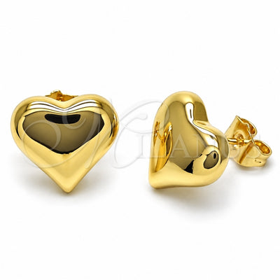 Oro Laminado Stud Earring, Gold Filled Style Heart Design, Polished, Golden Finish, 02.195.0313