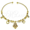 Oro Laminado Individual Bangle, Gold Filled Style Little Girl and Heart Design, with White Cubic Zirconia, Polished, Golden Finish, 07.60.0024 (04 MM Thickness, One size fits all)