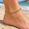 Oro Laminado Basic Anklet, Gold Filled Style Miami Cuban Design, Diamond Cutting Finish, Golden Finish, 03.368.0098.10 (140 Gauge, 07 MM Thickness, 10 Inches Length)