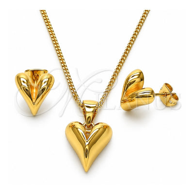 Oro Laminado Earring and Pendant Adult Set, Gold Filled Style Heart Design, Polished, Golden Finish, 10.342.0197