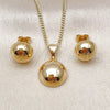 Oro Laminado Earring and Pendant Adult Set, Gold Filled Style Ball Design, Polished, Golden Finish, 10.342.0198