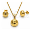 Oro Laminado Earring and Pendant Adult Set, Gold Filled Style Ball Design, Polished, Golden Finish, 10.342.0198