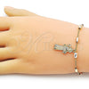 Oro Laminado Fancy Bracelet, Gold Filled Style San Benito and Figaro Design, Diamond Cutting Finish, Tricolor, 03.253.0113.08 (04 MM Thickness, 8 Inches Length)