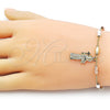 Oro Laminado Fancy Bracelet, Gold Filled Style San Benito and Figaro Design, Diamond Cutting Finish, Tricolor, 03.253.0114.08 (04 MM Thickness, 8 Inches Length)