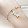 Oro Laminado Fancy Bracelet, Gold Filled Style San Benito and Figaro Design, Diamond Cutting Finish, Tricolor, 03.253.0114.08 (04 MM Thickness, 8 Inches Length)