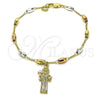 Oro Laminado Fancy Bracelet, Gold Filled Style San Benito and Figaro Design, Diamond Cutting Finish, Tricolor, 03.253.0114.08 (04 MM Thickness, 8 Inches Length)