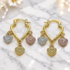 Oro Laminado Small Hoop, Gold Filled Style Heart Design, Diamond Cutting Finish, Tricolor, 02.170.0492.20