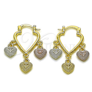 Gold Filled Hoop Earrings — Small Hoop Heart Design Diamond Cutting Tricolor 02. — main product view — SKU 157340 | Oro Laminado aretes de aro — aro pequeño corazón diseño Diamond Cutting Tricolor 02. — SKU 157340