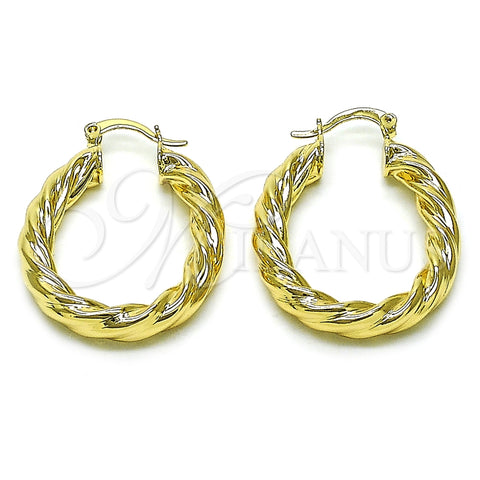 Oro Laminado Medium Hoop, Gold Filled Style Twist and Hollow Design, Polished, Golden Finish, 02.170.0494.30