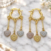 Oro Laminado Small Hoop, Gold Filled Style Heart Design, Diamond Cutting Finish, Tricolor, 02.170.0496.15