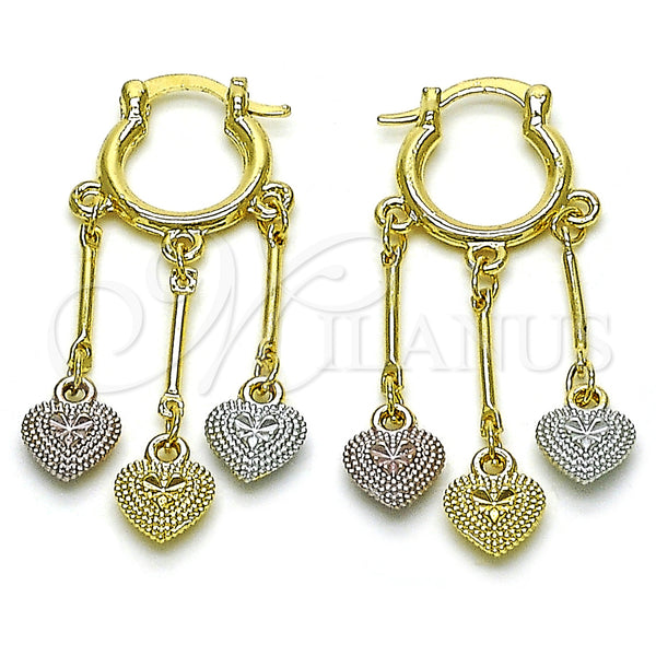 Gold Filled Hoop Earrings — Small Hoop Heart Design Diamond Cutting Tricolor 02. — main product view — SKU 157344 | Oro Laminado aretes de aro — aro pequeño corazón diseño Diamond Cutting Tricolor 02. — SKU 157344