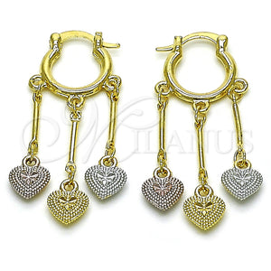 Gold Filled Hoop Earrings — Small Hoop Heart Design Diamond Cutting Tricolor 02. — main product view — SKU 157344 | Oro Laminado aretes de aro — aro pequeño corazón diseño Diamond Cutting Tricolor 02. — SKU 157344
