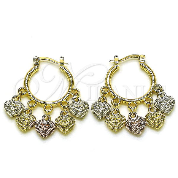 Gold Filled Hoop Earrings — Small Hoop Heart Design Diamond Cutting Tricolor 02. — main product view — SKU 157345 | Oro Laminado aretes de aro — aro pequeño corazón diseño Diamond Cutting Tricolor 02. — SKU 157345