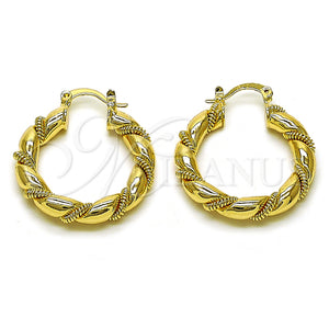 Gold Filled Hoop Earrings — Medium Hoop Hollow and Twist Design Polished 02. — main product view — SKU 157346 | Oro Laminado aretes de aro — Medium Hoop Hollow and Twist diseño pulido 02. — SKU 157346