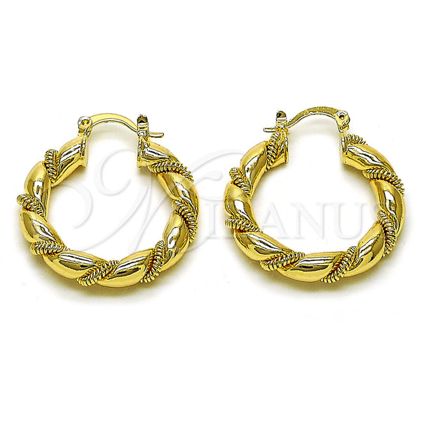 Gold Filled Hoop Earrings — Medium Hoop Hollow and Twist Design Polished 02. — main product view — SKU 157346 | Oro Laminado aretes de aro — Medium Hoop Hollow and Twist diseño pulido 02. — SKU 157346