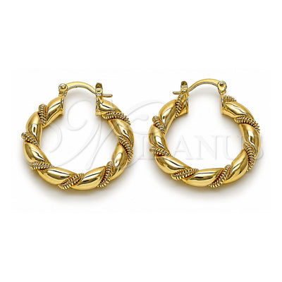 Oro Laminado Medium Hoop, Gold Filled Style Hollow and Twist Design, Polished, Golden Finish, 02.170.0498.30