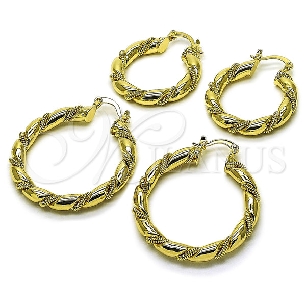 Gold Filled Hoop Earrings — Medium Hoop Hollow and Twist Design Polished 02. — alternate product view — SKU 157346 | Oro Laminado aretes de aro — Medium Hoop Hollow and Twist diseño pulido 02. — SKU 157346