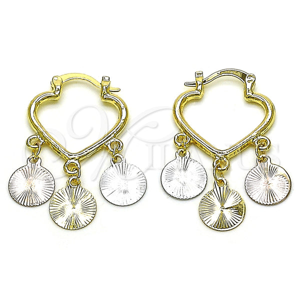 Gold Filled Hoop Earrings — Small Hoop Heart Design Diamond Cutting Tricolor 02. — main product view — SKU 157352 | Oro Laminado aretes de aro — aro pequeño corazón diseño Diamond Cutting Tricolor 02. — SKU 157352