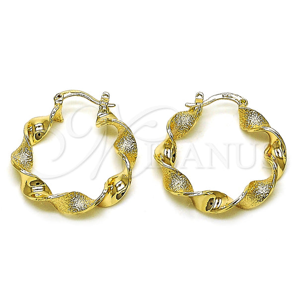Gold Filled Hoop Earrings — Medium Hoop Twist Design Matte 02. — main product view — SKU 157353 | Oro Laminado aretes de aro — Medium Hoop Twist diseño Matte 02. — SKU 157353