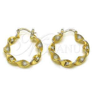 Gold Filled Hoop Earrings — Medium Hoop Twist Design Matte 02. — main product view — SKU 157353 | Oro Laminado aretes de aro — Medium Hoop Twist diseño Matte 02. — SKU 157353