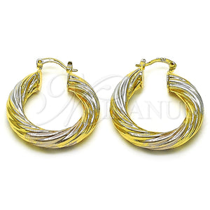 Gold Filled Hoop Earrings — Medium Hoop Twist and Hollow Design Polished Tricolor — main product view — SKU 157354 | Oro Laminado aretes de aro — Medium Hoop Twist and Hollow diseño pulido Tricolor — SKU 157354