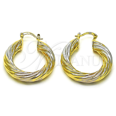 Oro Laminado Medium Hoop, Gold Filled Style Twist and Hollow Design, Polished, Tricolor, 02.170.0347.30
