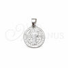 Sterling Silver Religious Pendant, San Benito Design, Polished, Silver Finish, 05.392.0084