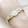 Oro Laminado Fancy Bracelet, Gold Filled Style Centenario Coin and Eagle Design, with White Cubic Zirconia, Polished, Golden Finish, 03.411.0064.08 (20 MM Thickness, 8 Inches Length)