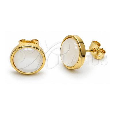 Oro Laminado Stud Earring, Gold Filled Style with Ivory Opal, Polished, Golden Finish, 02.342.0357