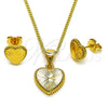 Oro Laminado Earring and Pendant Adult Set, Gold Filled Style Heart Design, Diamond Cutting Finish, Golden Finish, 10.342.0203