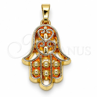Oro Laminado Religious Pendant, Gold Filled Style Hand of God and Judaica Design, Polished, Golden Finish, 05.179.0067