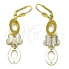 Oro Laminado Long Earring, Gold Filled Style Flower Design, Diamond Cutting Finish, Golden Finish, 5.102.006.1