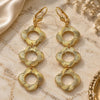 Oro Laminado Long Earring, Gold Filled Style Four-leaf Clover Design, Diamond Cutting Finish, Golden Finish, 5.093.006.1