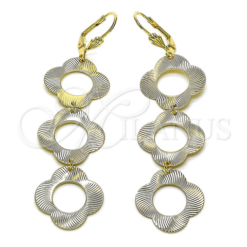 Oro Laminado Long Earring, Gold Filled Style Four-leaf Clover Design, Diamond Cutting Finish, Golden Finish, 5.093.006.1