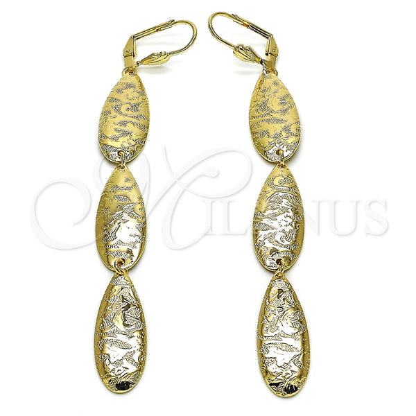 Oro Laminado Long Earring, Gold Filled Style Leaf Design, Polished, Golden Finish, 5.096.001.1
