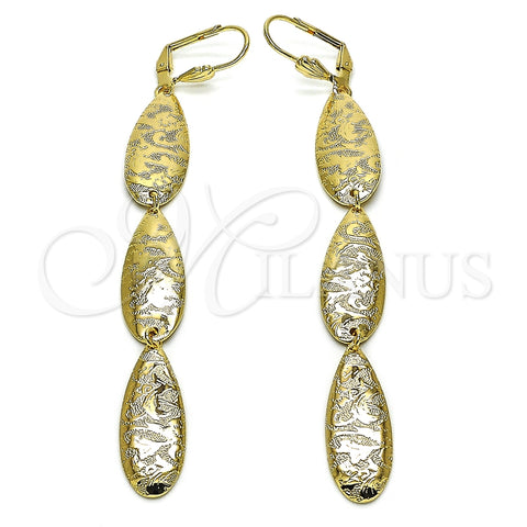 Oro Laminado Long Earring, Gold Filled Style Leaf Design, Polished, Golden Finish, 5.096.001.1