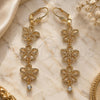Oro Laminado Long Earring, Gold Filled Style Flower Design, with White Crystal, Polished, Golden Finish, 5.108.011.1