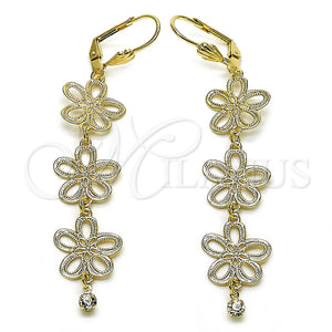 Gold Filled Ring — Long Earring Flower Design with White Crystal Polished — main product view — SKU 157409 | Oro Laminado anillo — largo Earring flor diseño with cristal blanco pulido — SKU 157409