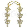 Oro Laminado Long Earring, Gold Filled Style Flower Design, with White Crystal, Polished, Golden Finish, 5.108.011.1